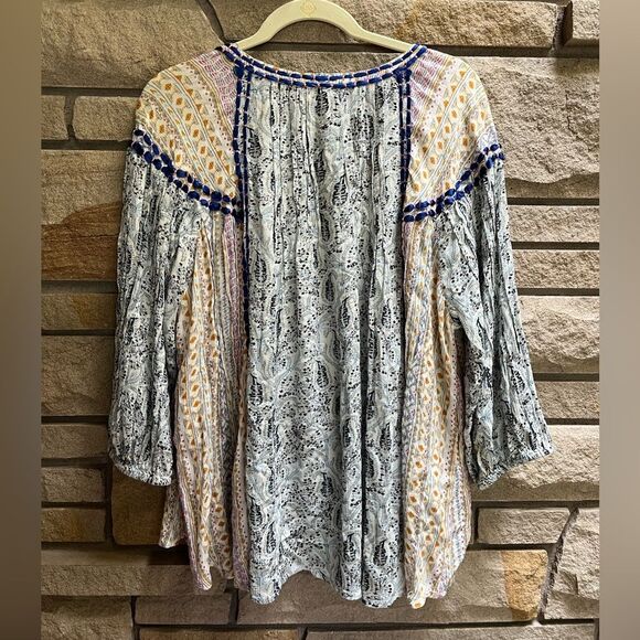 Sundance WANDRESS Pullover Peasant Boho Top Blouse White Blue Tassels Large - Picture 3 of 10